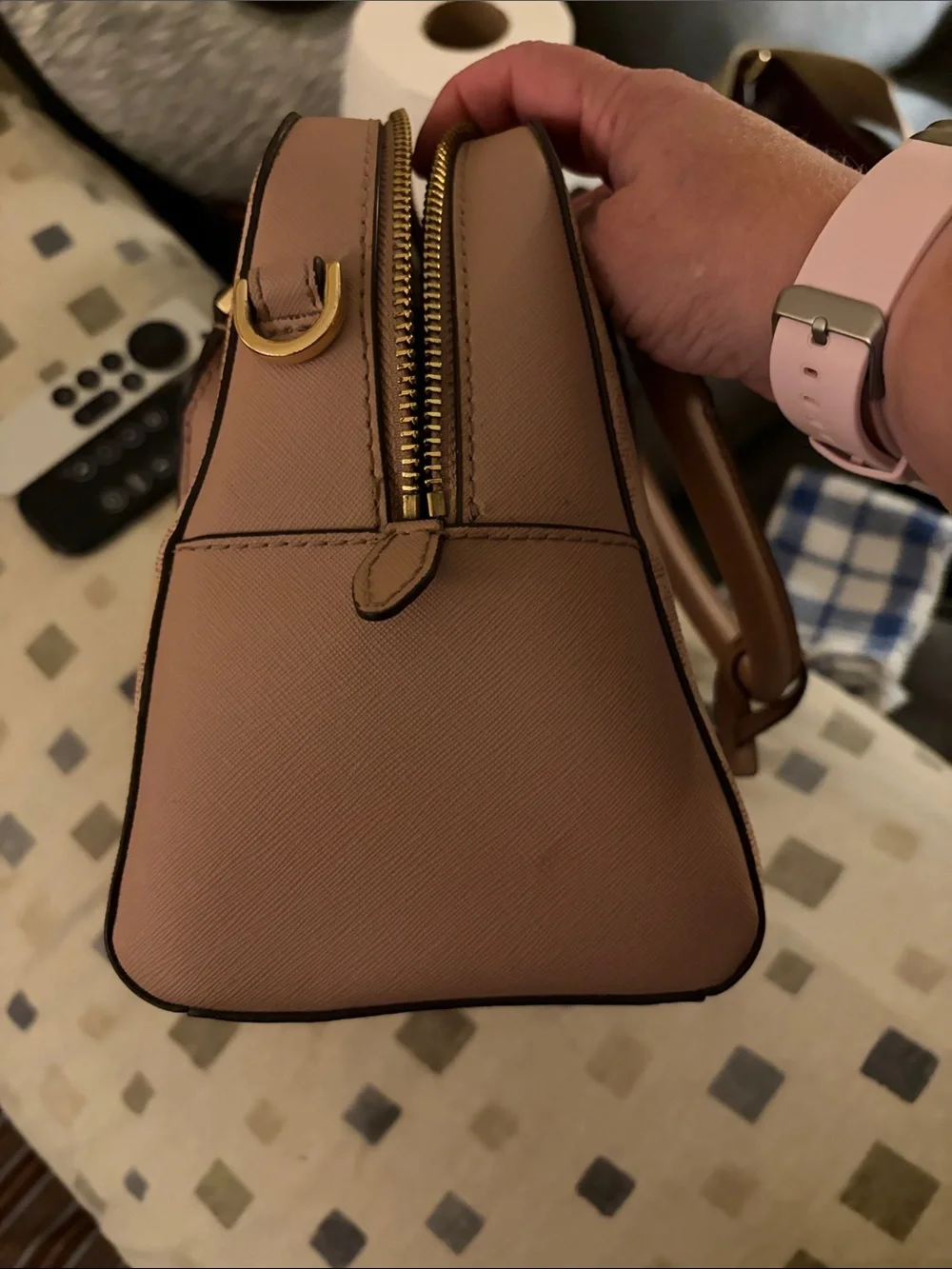 Michael Kors Blush Logo Dome Satchel with Gold Hardware